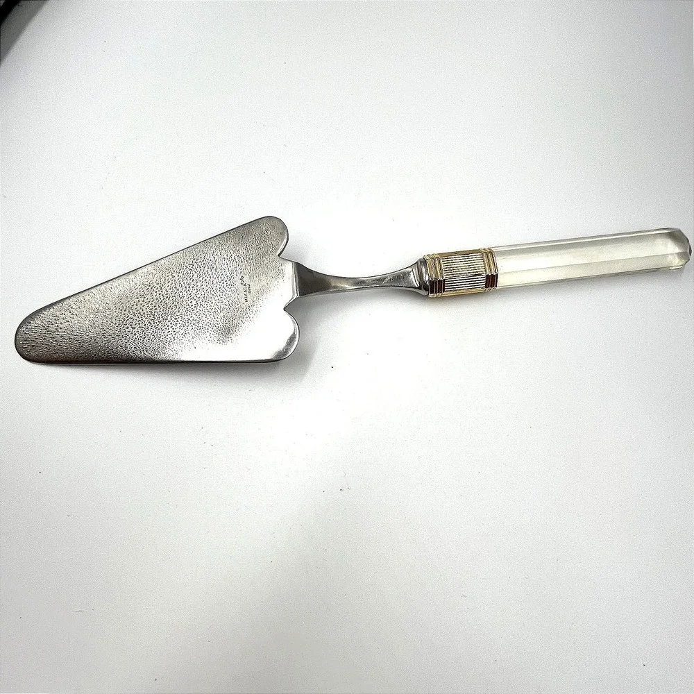 Vintage Mikasa Japan Silver & Gold Tone Cake Server Clear‎ Acrylic Lucite Handle